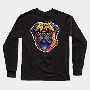 Colorful pug head with red eyes Long Sleeve T-Shirt